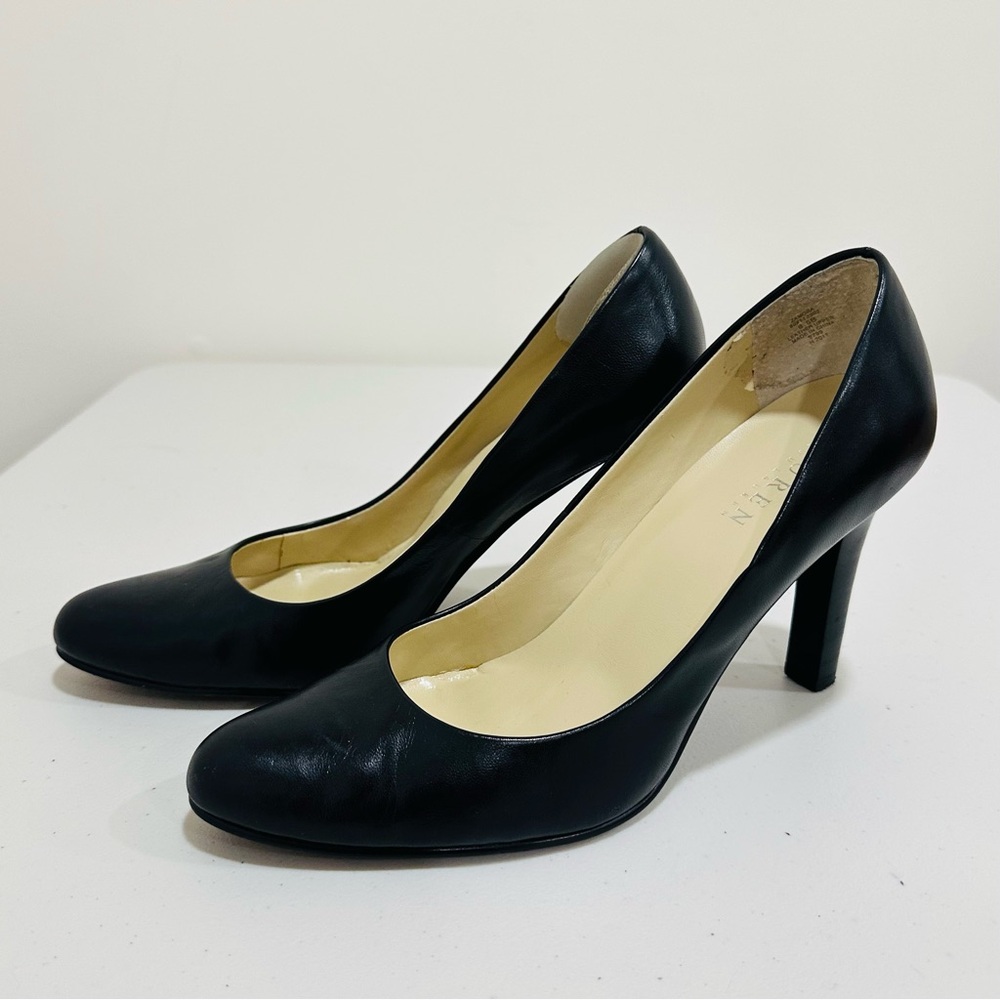 Ralph Lauren Heels Size 8,5 M Black Leather Classic Pump Stiletto‎ Heel